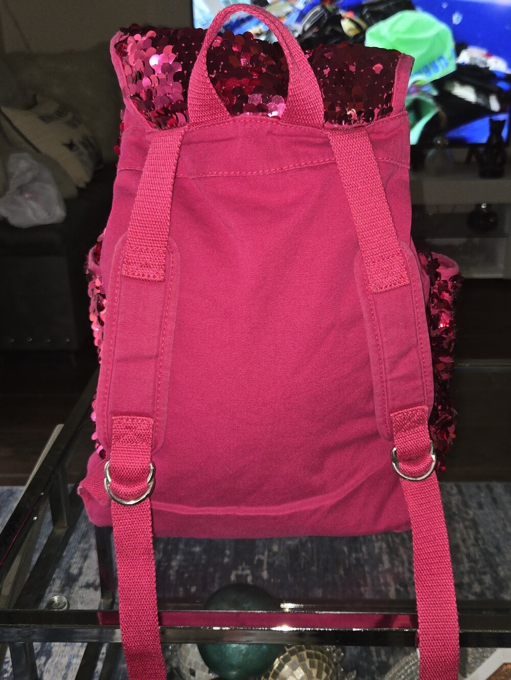 PS from Aéropostale Y2K Hot Pink Sequin Drawstring Flap Mini Backpack Bag - Picture 8 of 12